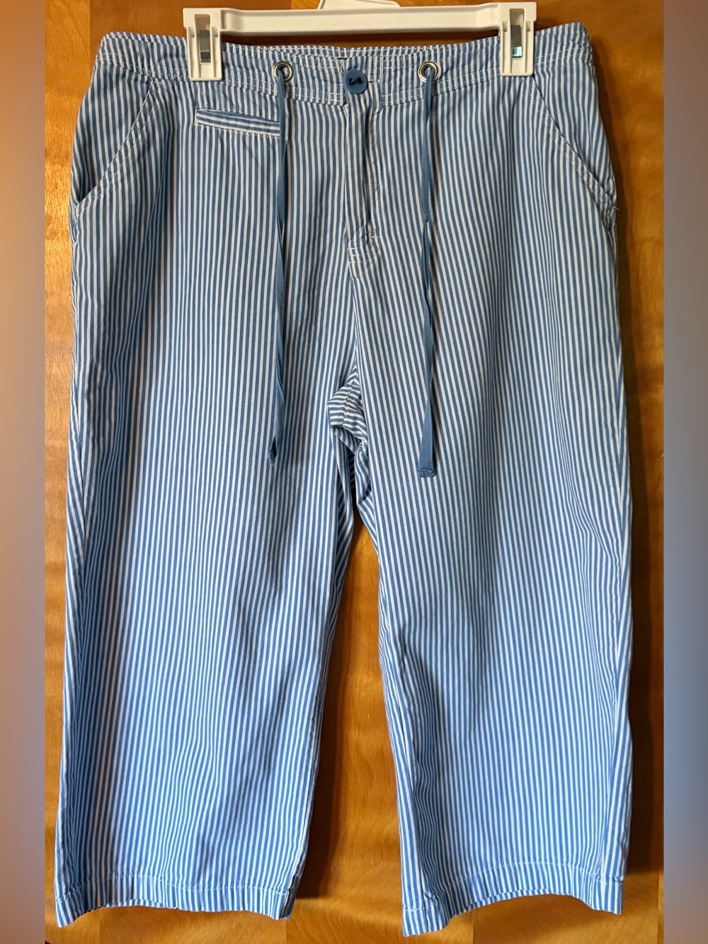 Gaviota Casuals Striped Cropped Beach Pants Size 12 Blue White Drawstring Crop